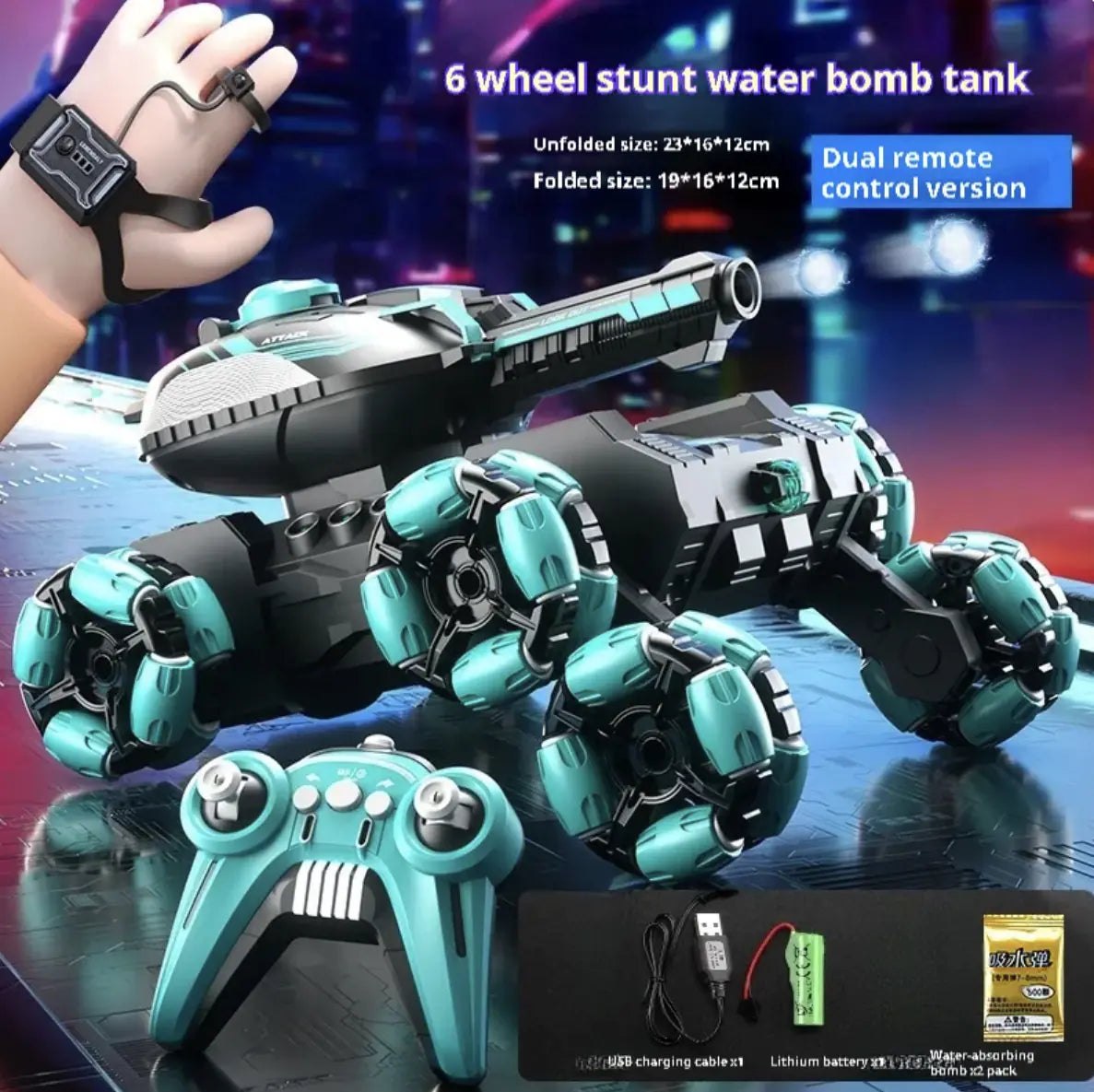 Six-Wheeled Stunt Water Bomb Tank with Remote Hand Gesture Control