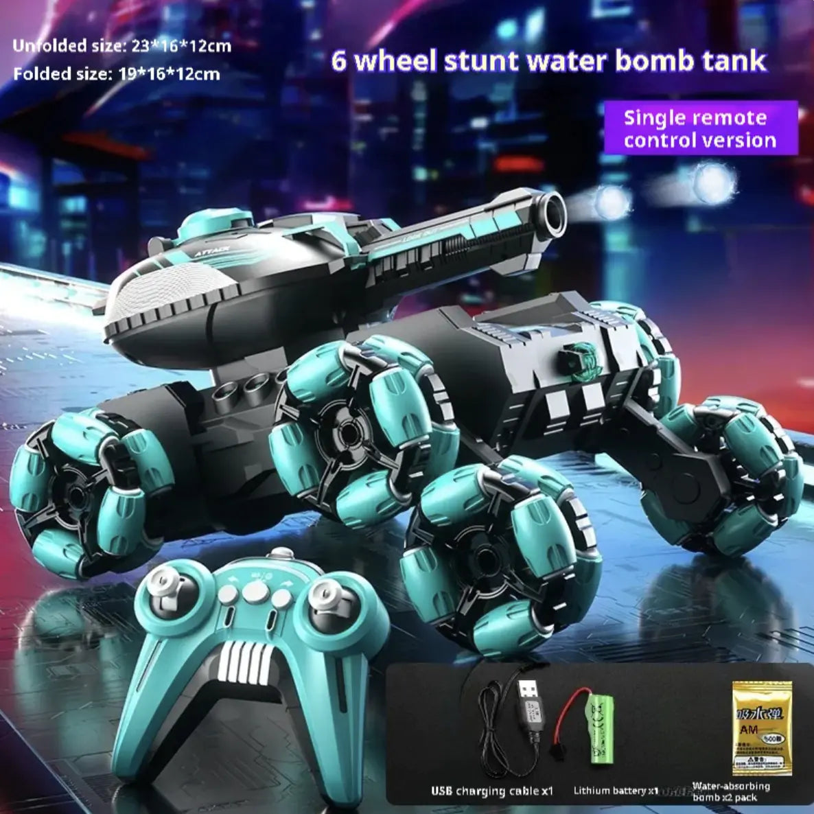 Six-Wheeled Stunt Water Bomb Tank with Remote Hand Gesture Control